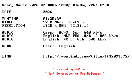 NFO for the release Scary.Movie.2026.CZ.DUAL.1080p.BluRay.x264-CZHD by CZHD