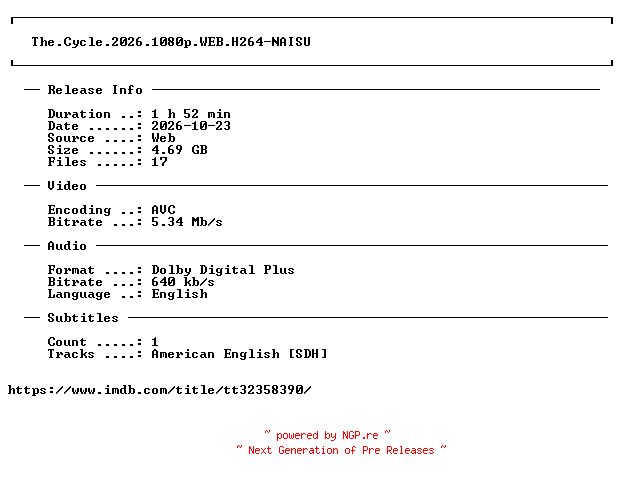 NFO for the release The.Cycle.2026.1080p.WEB.H264-NAISU by NAISU