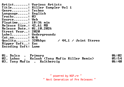 NFO for the release VA-Killer_Sampler_Vol_1-WEB-2020-XTC_iNT by XTC_iNT