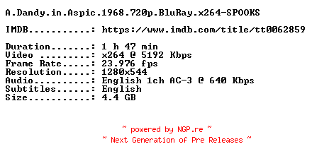 NFO for the release A.Dandy.in.Aspic.1968.720p.BluRay.x264-SPOOKS by SPOOKS