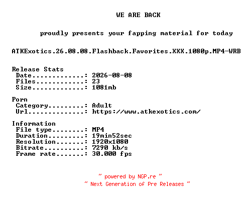 NFO for the release ATKExotics.26.08.08.Flashback.Favorites.XXX.1080p.MP4-WRB by WRB