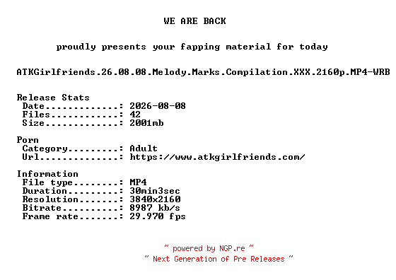 NFO for the release ATKGirlfriends.26.08.08.Melody.Marks.Compilation.XXX.2160p.MP4-WRB by WRB