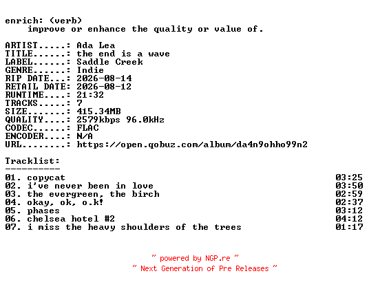 NFO for the release Ada_Lea-the_end_is_a_wave-EP-24BIT-WEB-FLAC-2026-ENRiCH by ENRiCH
