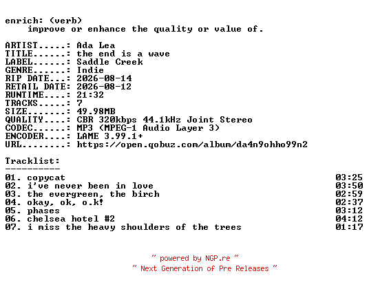 NFO for the release Ada_Lea-the_end_is_a_wave-EP-WEB-2026-ENRiCH by ENRiCH