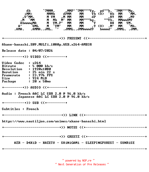 NFO for the release Akane-banashi.E09.MULTi.1080p.WEB.x264-AMB3R by AMB3R