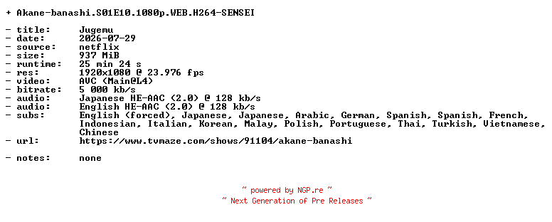 NFO for the release Akane-banashi.S01E10.1080p.WEB.H264-SENSEI by SENSEI