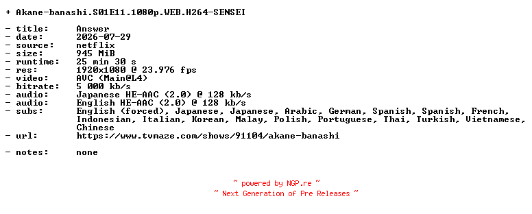 NFO for the release Akane-banashi.S01E11.1080p.WEB.H264-SENSEI by SENSEI