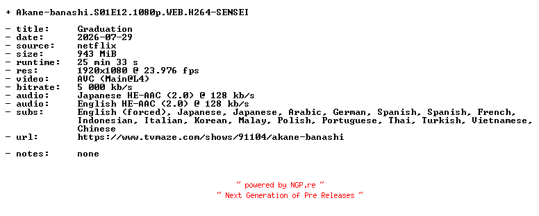 NFO for the release Akane-banashi.S01E12.1080p.WEB.H264-SENSEI by SENSEI