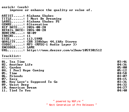 NFO for the release Alabama_Shakes-I_Must_Be_Dreaming-WEB-2026-ENRiCH by ENRiCH