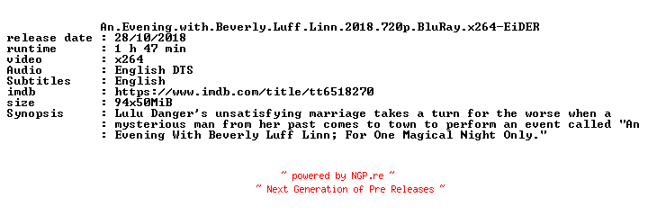 NFO for the release An.Evening.with.Beverly.Luff.Linn.2018.720p.BluRay.x264-EiDER by EiDER