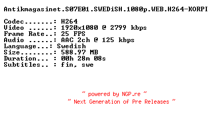 NFO for the release Antikmagasinet.S07E01.SWEDiSH.1080p.WEB.H264-KORPI by KORPI