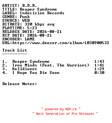 NFO for the release B.D.R.-Reaper_Syndrome-WEB-2026-SDR by SDR