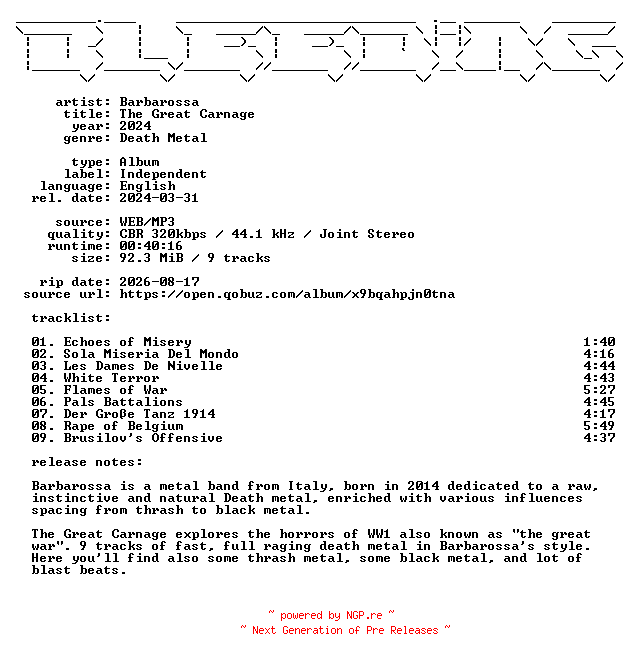 NFO for the release Barbarossa-The_Great_Carnage-WEB-2024-BLEEDiNG by BLEEDiNG