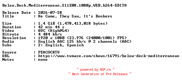 NFO for the release Below.Deck.Mediterranean.S11E08.1080p.WEB.h264-EDITH by EDITH