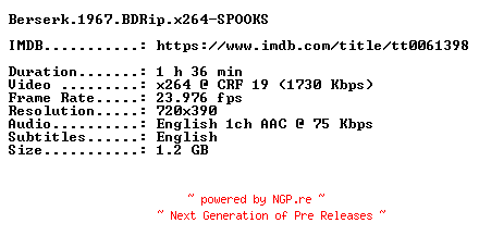 NFO for the release Berserk.1967.BDRip.x264-SPOOKS by SPOOKS