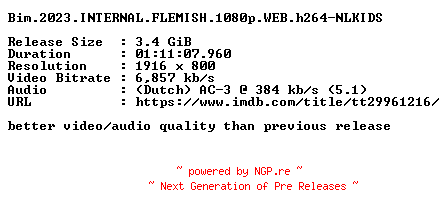 NFO for the release Bim.2023.INTERNAL.FLEMISH.1080p.WEB.h264-NLKIDS by NLKIDS
