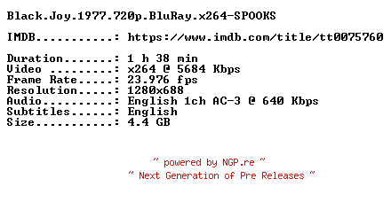 NFO for the release Black.Joy.1977.720p.BluRay.x264-SPOOKS by SPOOKS