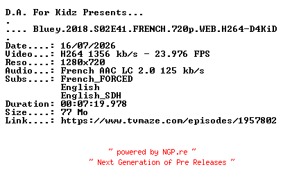 NFO for the release Bluey.2018.S02E41.FRENCH.720p.WEB.H264-D4KiD by D4KiD