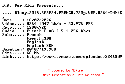 NFO for the release Bluey.2018.S03E34.FRENCH.720p.WEB.H264-D4KiD by D4KiD