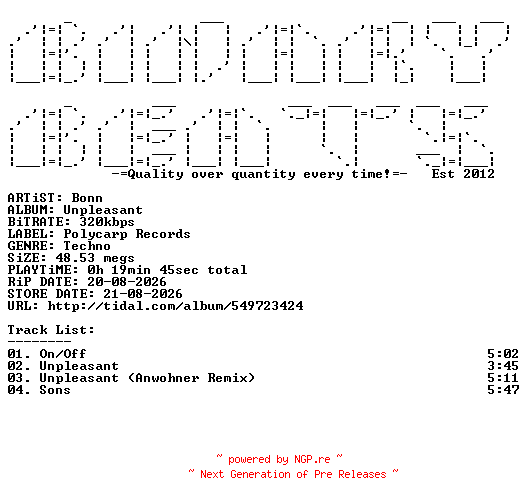 NFO for the release Bonn-Unpleasant-(PCR017)-WEB-2026-BB by BB