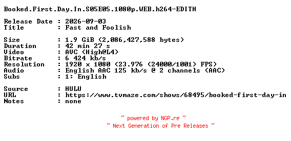 NFO for the release Booked.First.Day.In.S05E05.1080p.WEB.h264-EDITH by EDITH