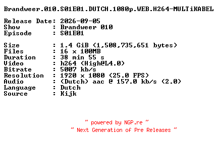 NFO for the release Brandweer.010.S01E01.DUTCH.1080p.WEB.H264-MULTiKABEL by MULTiKABEL