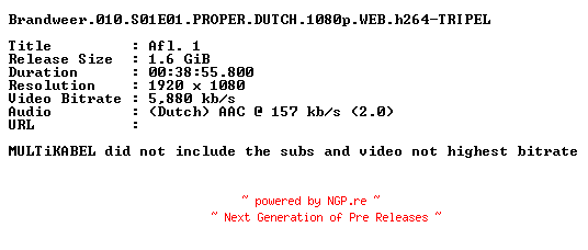 NFO for the release Brandweer.010.S01E01.PROPER.DUTCH.1080p.WEB.h264-TRIPEL by TRIPEL