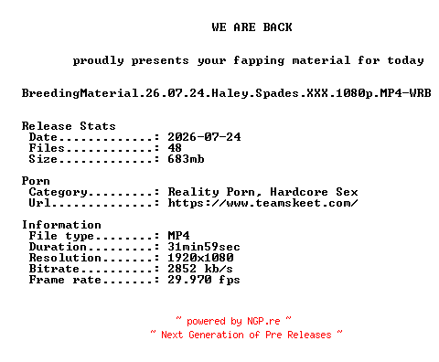 NFO for the release BreedingMaterial.26.07.24.Haley.Spades.XXX.1080p.MP4-WRB by WRB