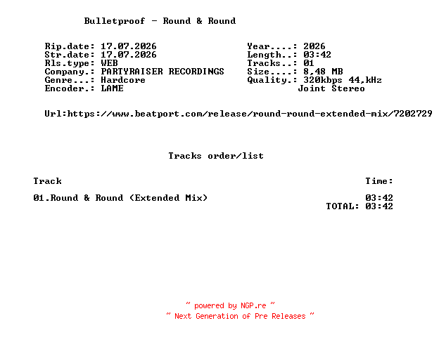 NFO for the release Bulletproof_-_Round_And_Round-(PR280)-SINGLE-WEB-2026-FMC by FMC