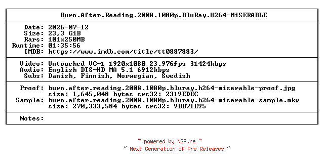 NFO for the release Burn.After.Reading.2008.1080p.BluRay.H264-MiSERABLE by MiSERABLE