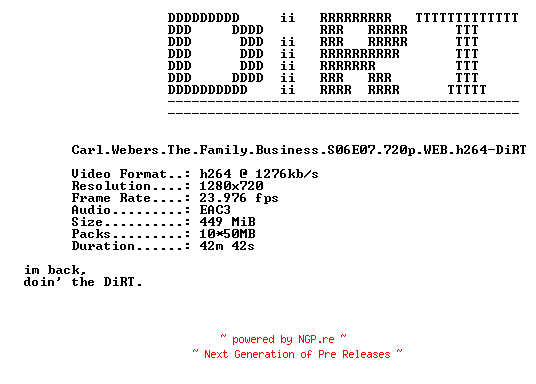 NFO for the release Carl.Webers.The.Family.Business.S06E07.720p.WEB.h264-DiRT by DiRT