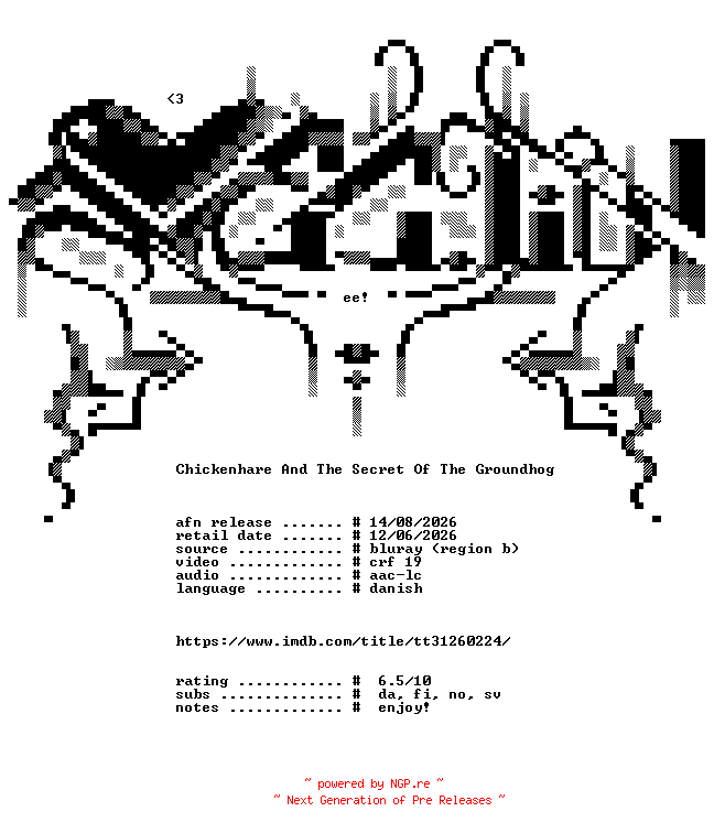 NFO for the release Chickenhare.And.The.Secret.Of.The.Groundhog.2025.FINNISH.BDRip.x264-AFFECTION by AFFECTION