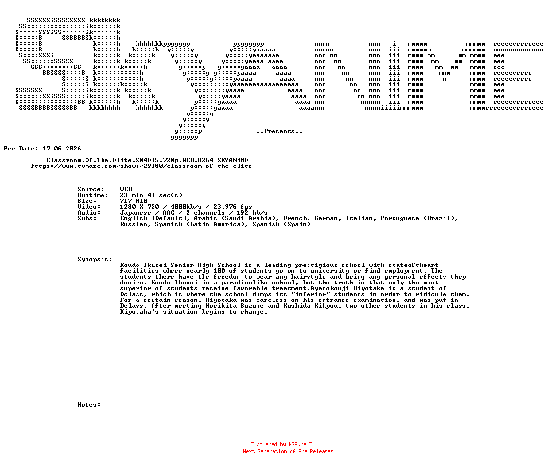 NFO for the release Classroom.Of.The.Elite.S04E15.720p.WEB.H264-SKYANiME by SKYANiME