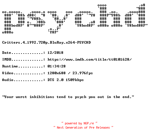 NFO for the release Critters.4.1992.720p.BluRay.x264-PSYCHD by PSYCHD