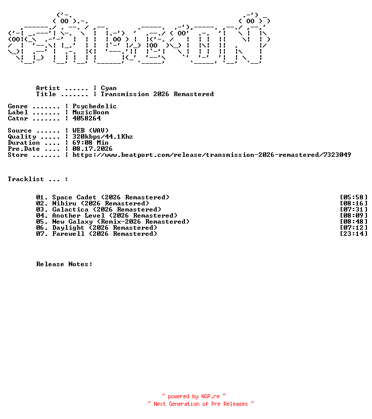 NFO for the release Cyan-Transmission_2026_Remastered-(4058264)-REMASTERED-WEB-2026-FALCON by FALCON