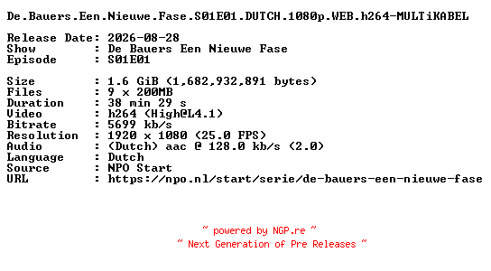 NFO for the release De.Bauers.Een.Nieuwe.Fase.S01E01.DUTCH.1080p.WEB.h264-MULTiKABEL by MULTiKABEL