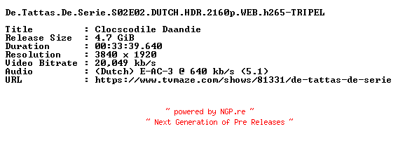 NFO for the release De.Tattas.De.Serie.S02E02.DUTCH.HDR.2160p.WEB.h265-TRIPEL by TRIPEL