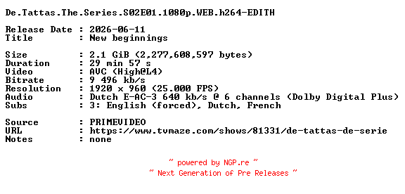 NFO for the release De.Tattas.The.Series.S02E01.1080p.WEB.h264-EDITH by EDITH