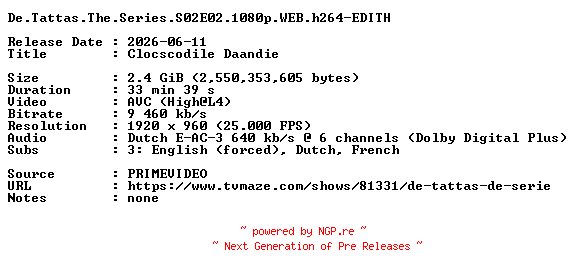 NFO for the release De.Tattas.The.Series.S02E02.1080p.WEB.h264-EDITH by EDITH