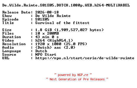 NFO for the release De.Wilde.Ruimte.S01E05.DUTCH.1080p.WEB.h264-MULTiKABEL by MULTiKABEL