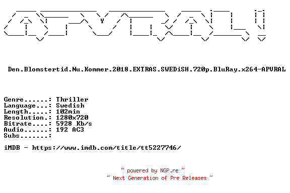 NFO for the release Den.Blomstertid.Nu.Kommer.2018.EXTRAS.SWEDiSH.720p.BluRay.x264-APVRAL by APVRAL