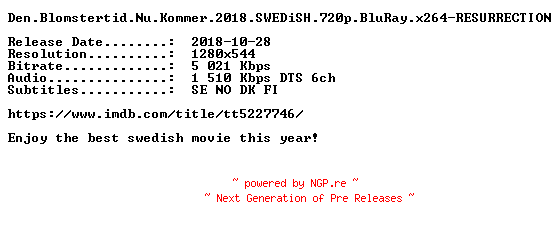 NFO for the release Den.Blomstertid.Nu.Kommer.2018.SWEDiSH.720p.BluRay.x264-RESURRECTION by RESURRECTION