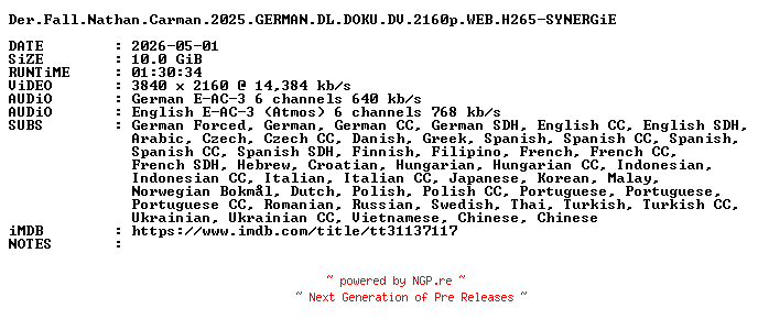 NFO for the release Der.Fall.Nathan.Carman.2025.GERMAN.DL.DOKU.DV.2160p.WEB.H265-SYNERGiE by SYNERGiE