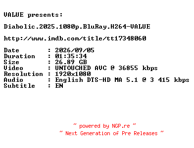 NFO for the release Diabolic.2025.1080p.BluRay.H264-VALUE by VALUE