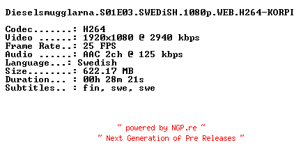 NFO for the release Dieselsmugglarna.S01E03.SWEDiSH.1080p.WEB.H264-KORPI by KORPI