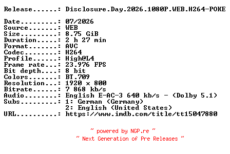 NFO for the release Disclosure.Day.2026.1080P.WEB.H264-POKE by POKE