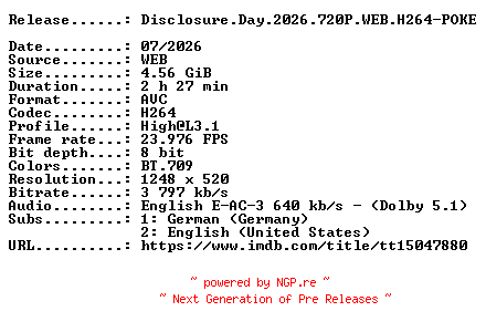 NFO for the release Disclosure.Day.2026.720P.WEB.H264-POKE by POKE