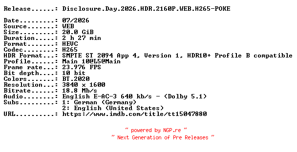 NFO for the release Disclosure.Day.2026.HDR.2160P.WEB.H265-POKE by POKE