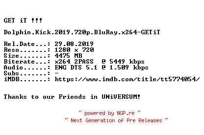 NFO for the release Dolphin.Kick.2019.720p.BluRay.x264-GETiT by GETiT