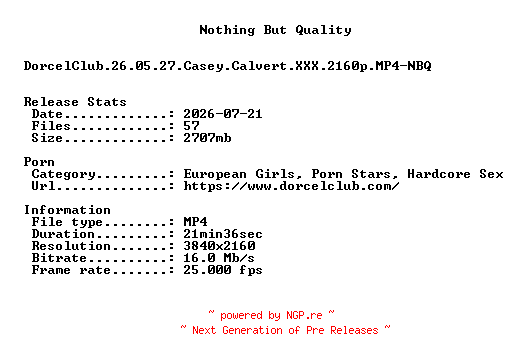 NFO for the release DorcelClub.26.05.27.Casey.Calvert.XXX.2160p.MP4-NBQ by NBQ